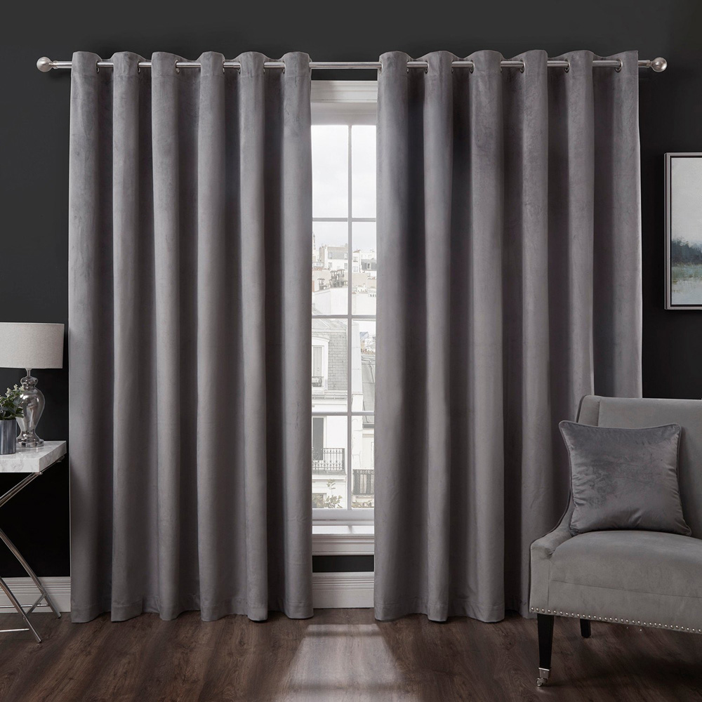 Divante Vermont Charcoal Velvet Blackout Curtains 183 x 168cm Image 2