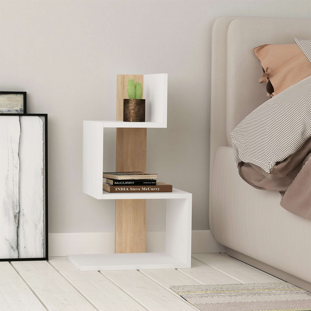 Decortie Rosie White and Oak Side End Table Image 3