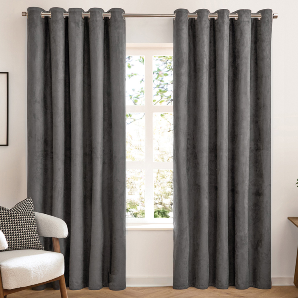 Furn Verso Charcoal Reversible Suede-Look Blackout Eyelet Curtains 229 x 229cm Image 1