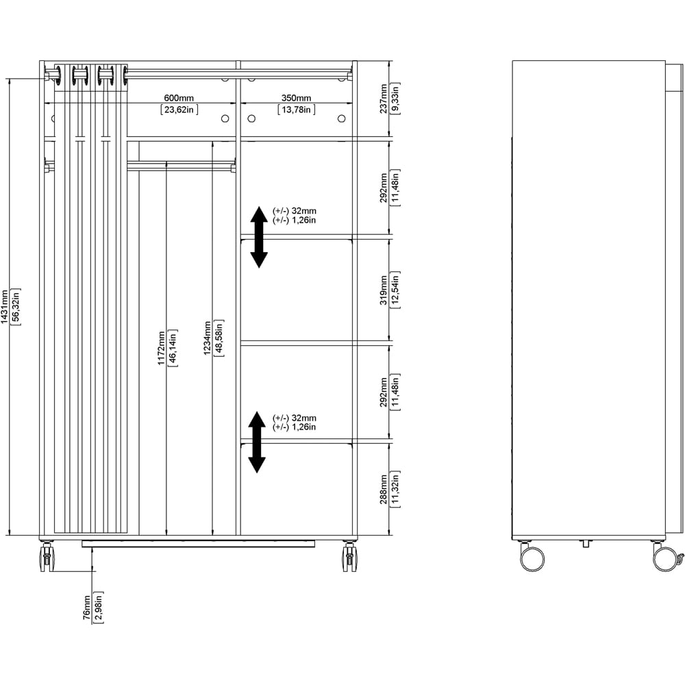 Florence Uppsala 6 Shelf Jackson Hickory Oak Open Mobile Wardrobe with Beige Textile Curtain Image 8