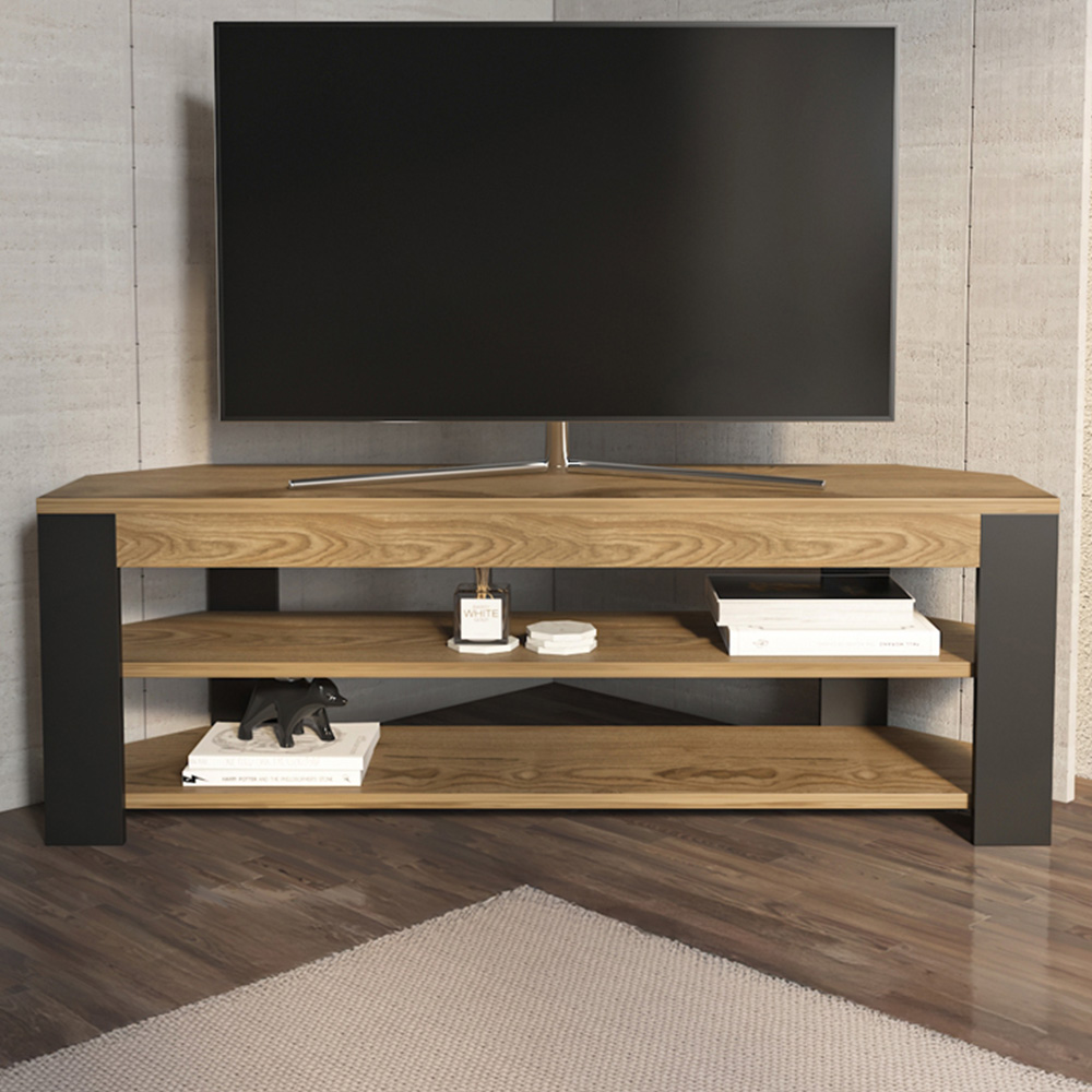 Decorotika Rita 2 Shelf Oud and Black Corner TV Stand for 43 inch TV Image 1