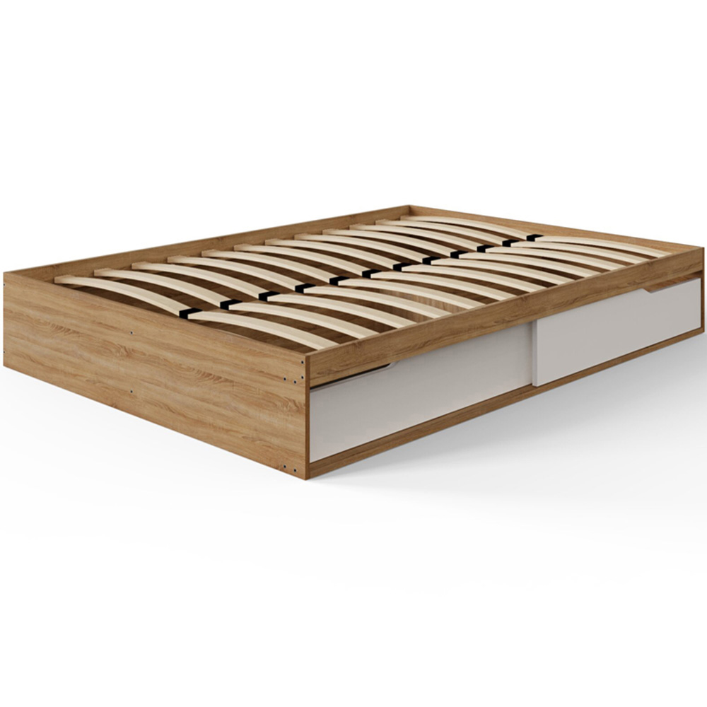 GFW Kai Small Double Oak and White 2 Drawer Platform Storage Bed Image 5