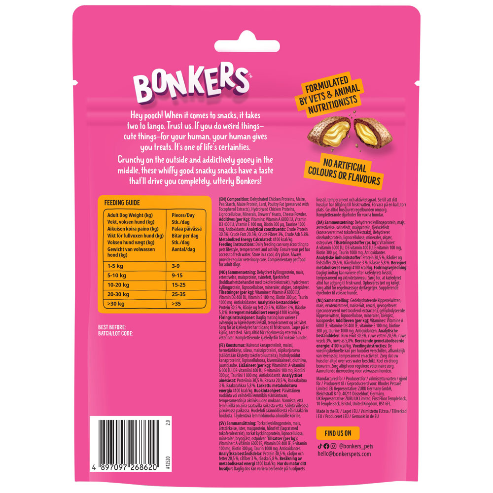Bonkers Chicken Chomps Flavour Dog Treats 150g Image 2