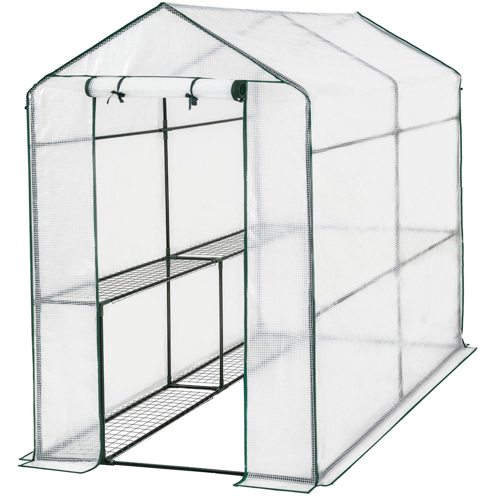 tectake 4 Shelf 3.9 x 6.1ft Greenhouse with Tarpaulin Cover Image 1