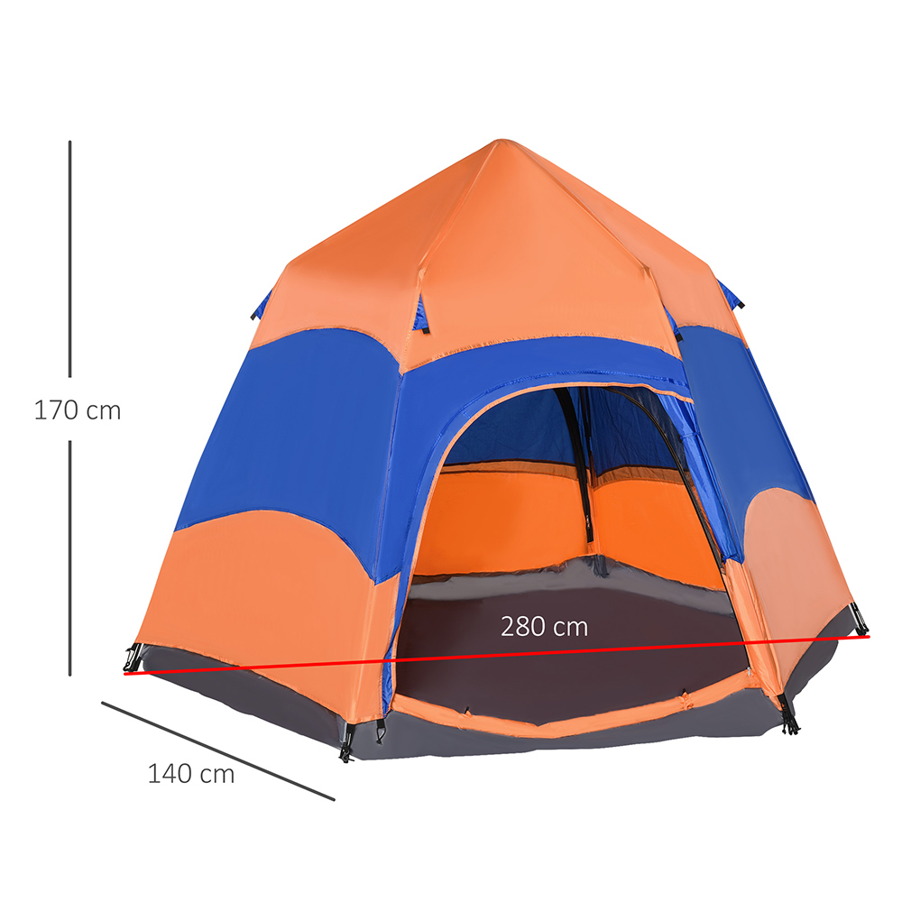 Outsunny 6 Person Hexagonal Pop Up Tent Blue/ Orange Image 4