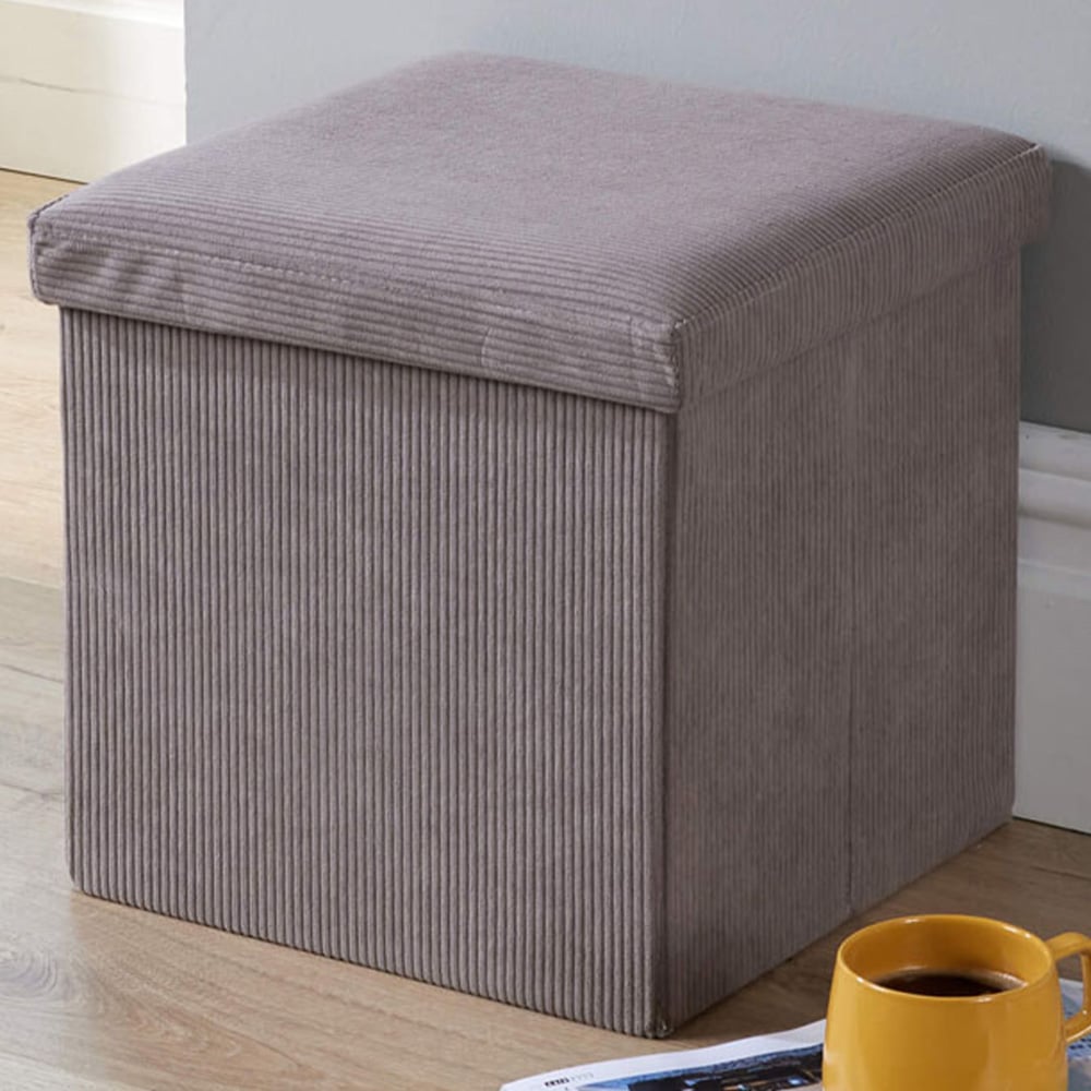 Home Source Grey Corduroy Upholstered Folding Ottoman Image 1