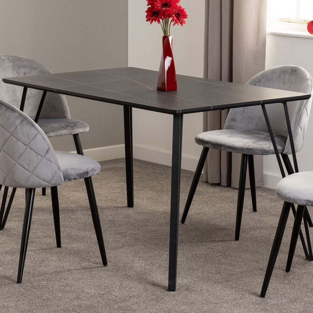 Seconique Marlow 4 Seater Black Dining Table Marble Effect Image 1
