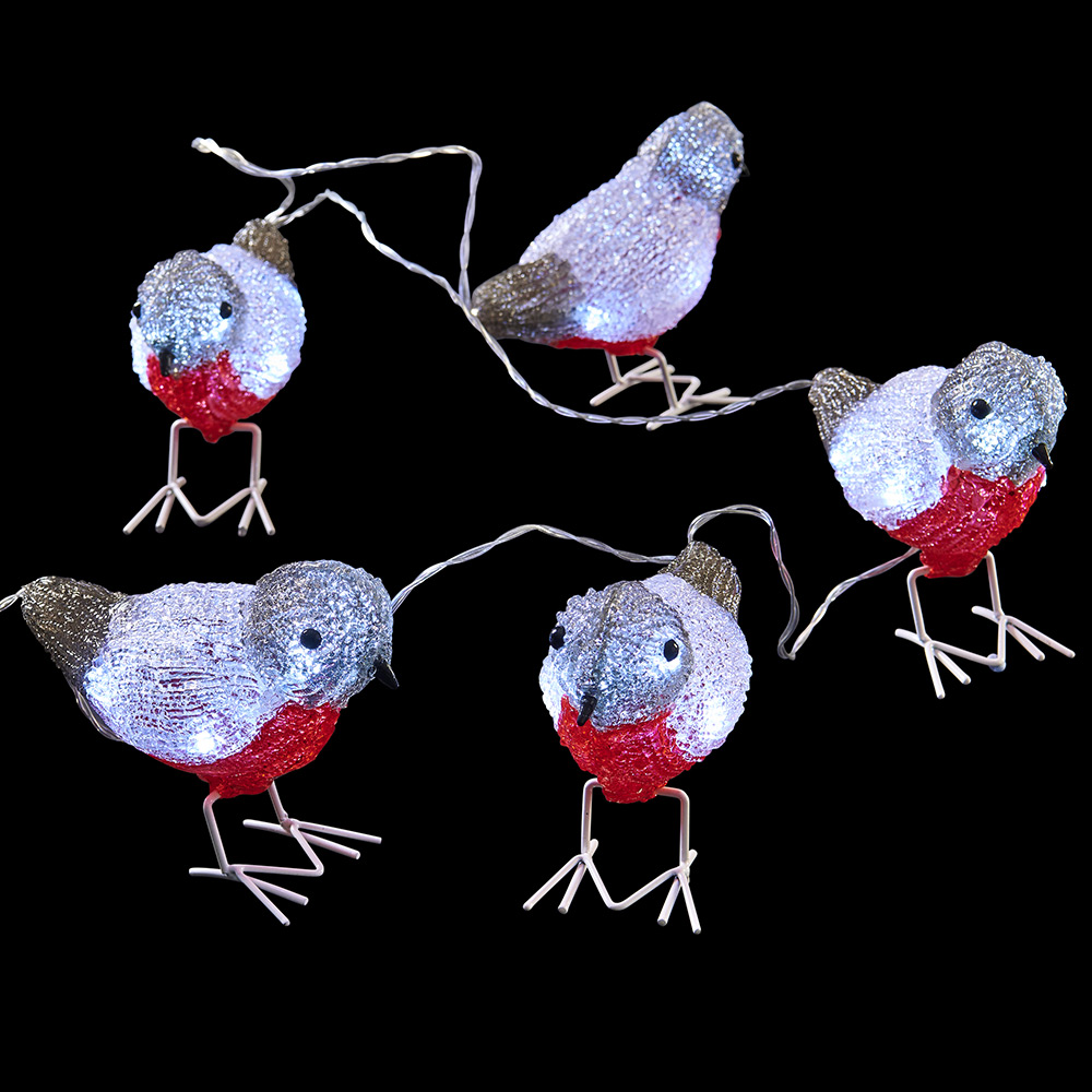 Wilko Battery Operated Acrylic Light Up Robins Set Of 5 Image 1