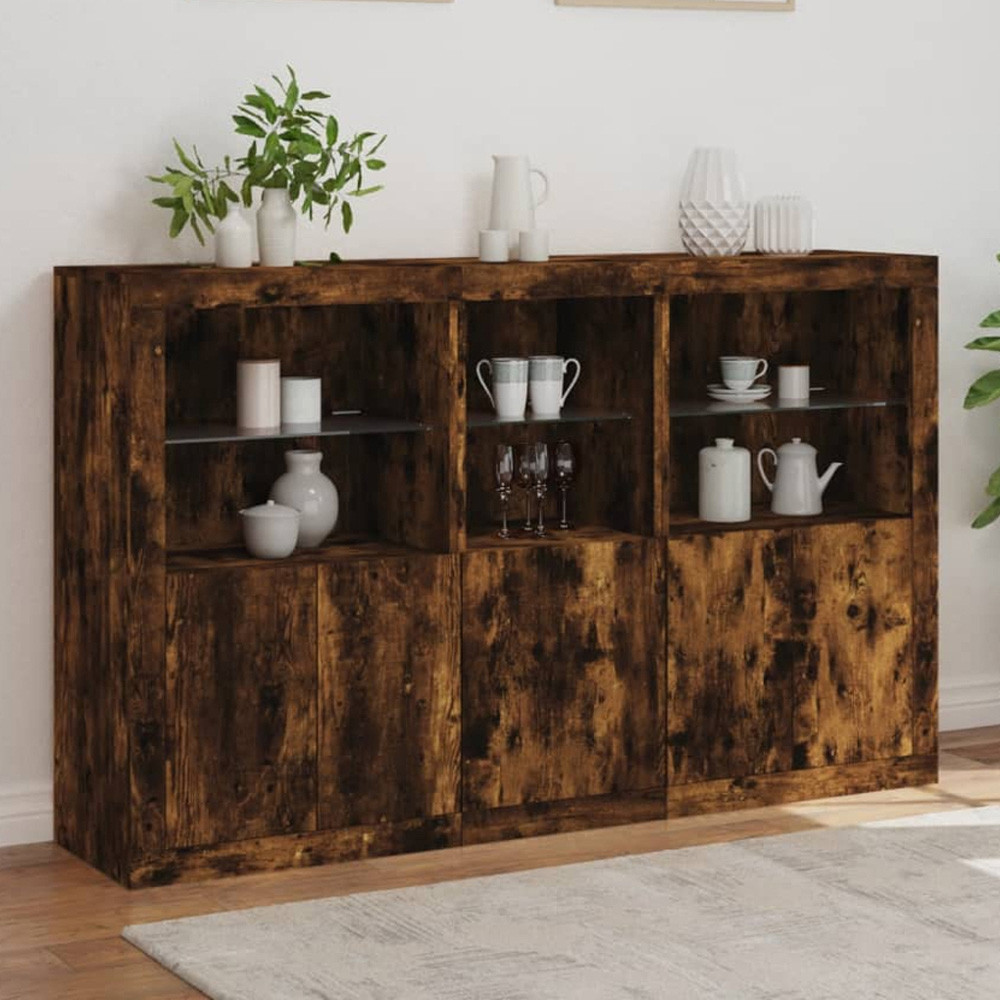 vidaXL 5 Door 6 Shelf Smoked Oak Sideboard with RGB LED Lights Image 1