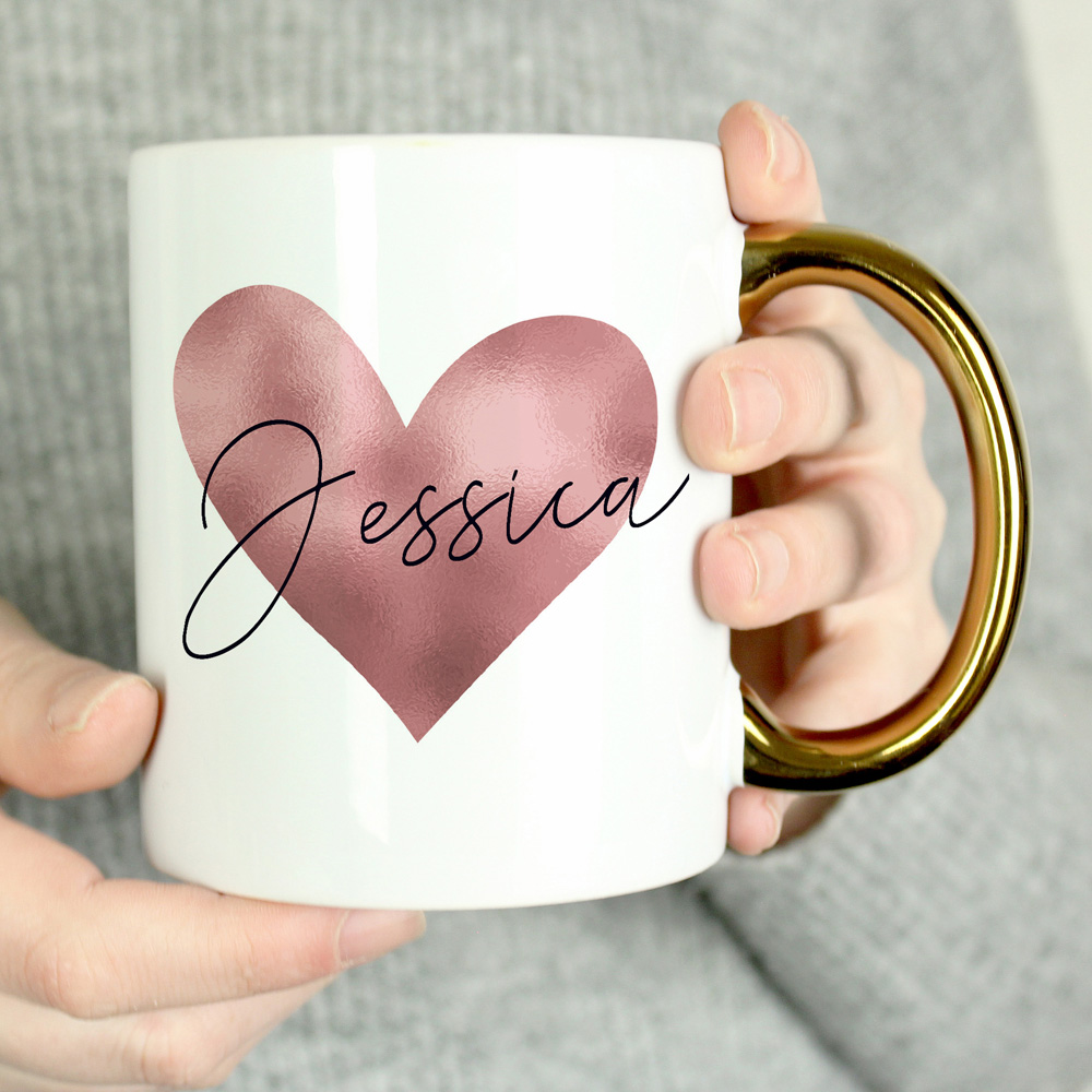 Personalised Memento Personalised Heart Gold Handled Mug Image 3