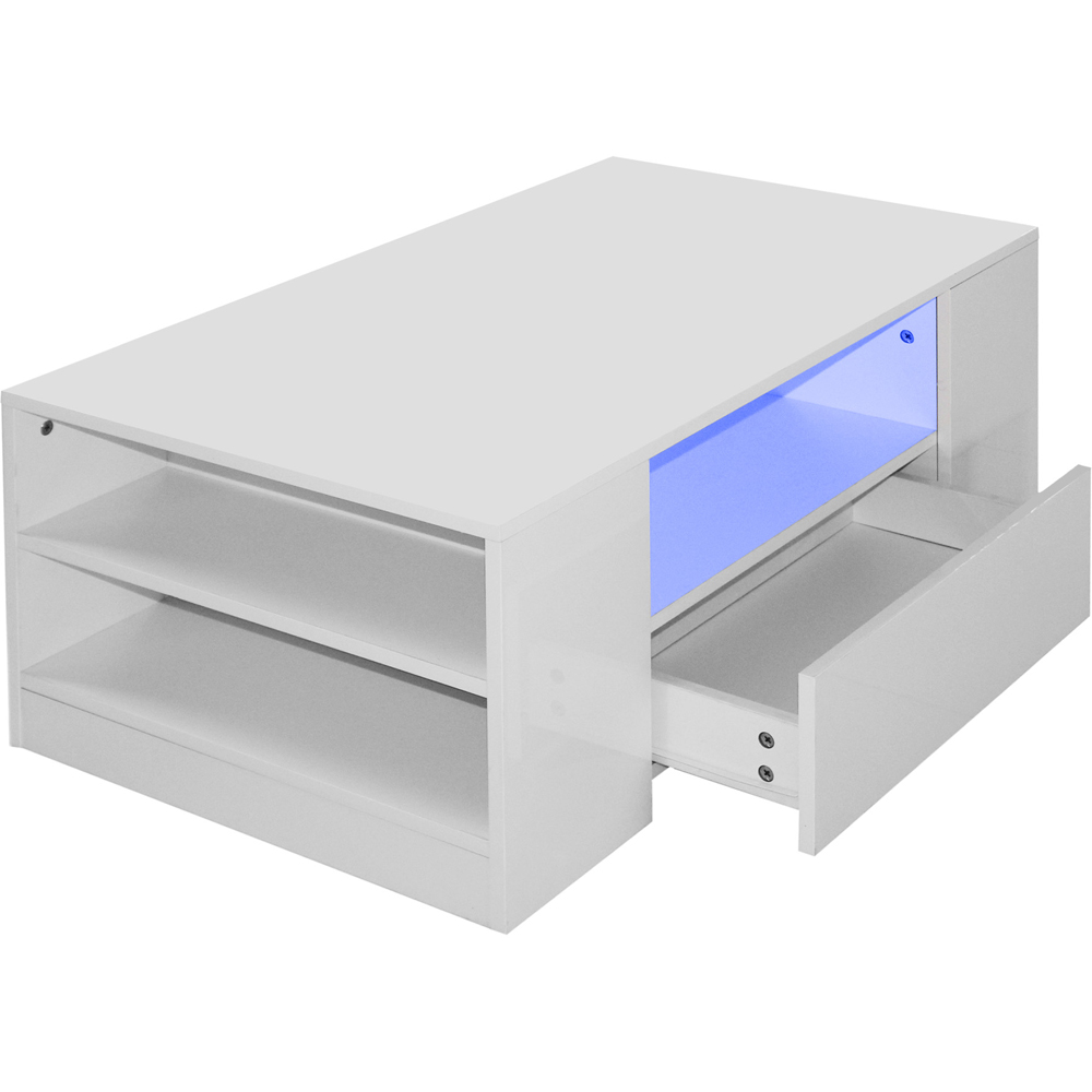 Comfy Living 5 Shelf 2 Drawer White High Gloss LED Coffee Table Image 4