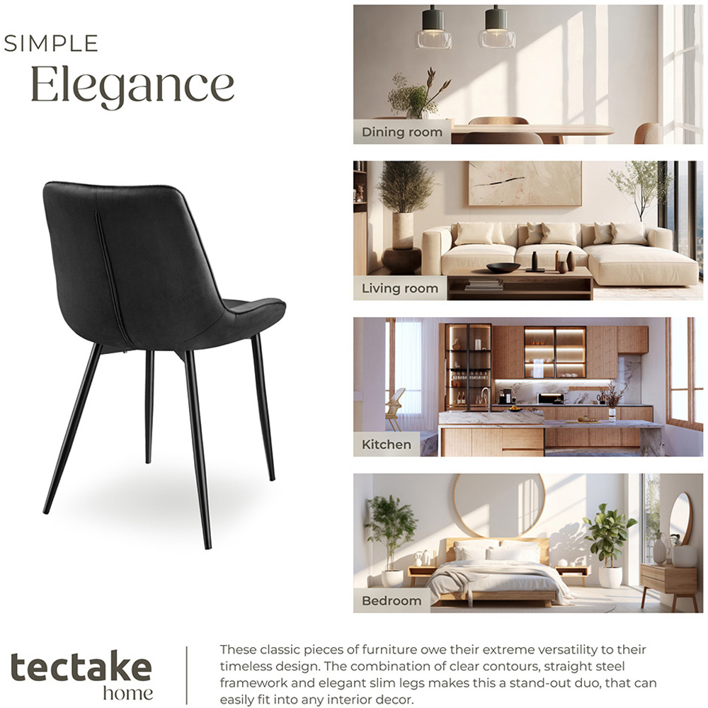 tectake Monroe Set of 2 Black Velvet Dining Chair Image 7