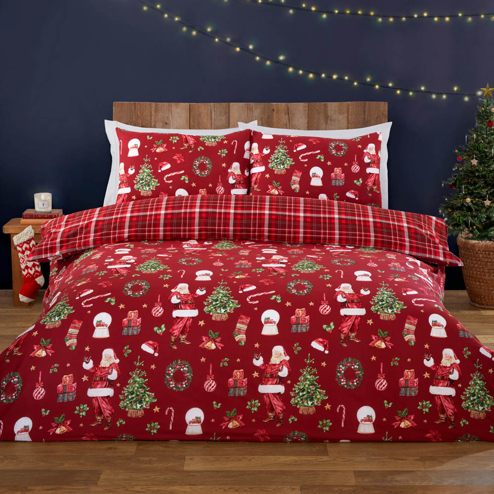 Festive Santa Duvet Set  - Red / Double Image 1
