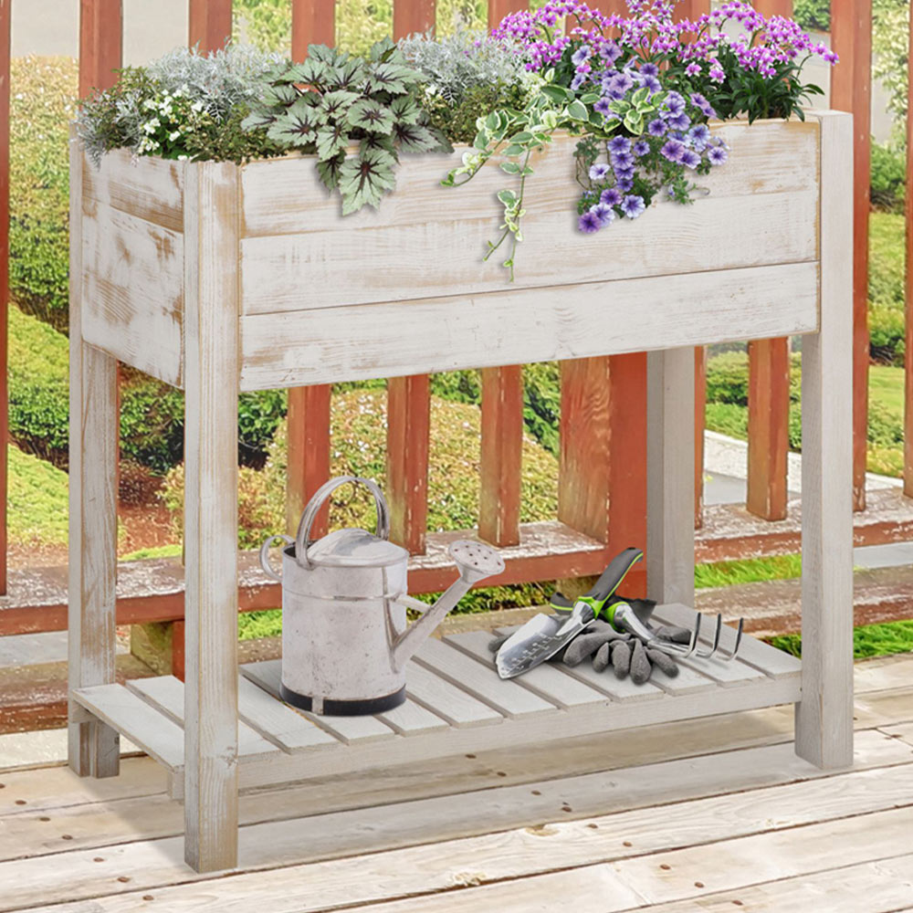Outsunny Wooden Indoor and Outdoor 2-Tier Elevated Planter Box Image 6