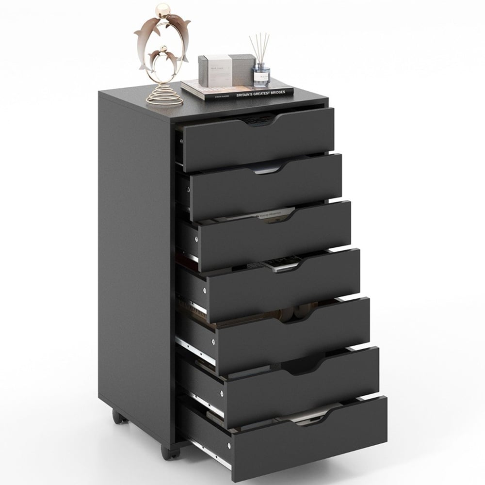 Costway 7 Drawer Black Mobile File Cabinet Image 3