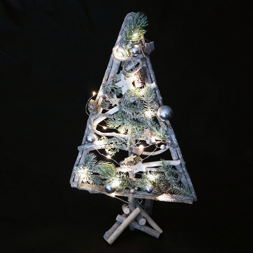 Shatchi 20 LED Rustic Wooden Xmas Tree Decoration 48cm Image 3
