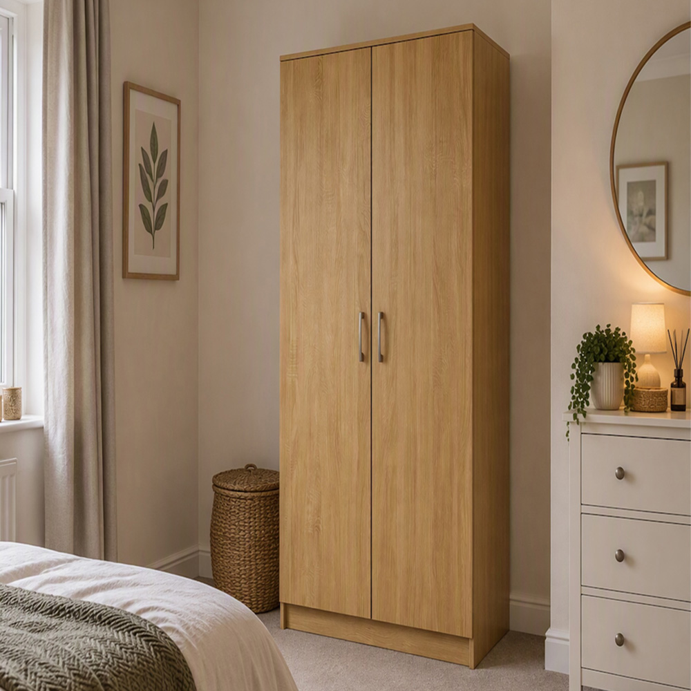 TJ'S Venice 2 Door Oak Wide Wardrobe Image 1