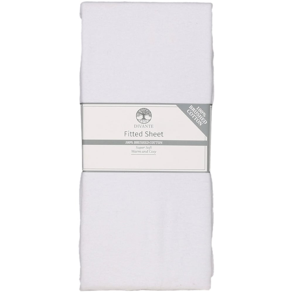 Divante Single White Brushed Cotton Fitted Bed Sheet Image