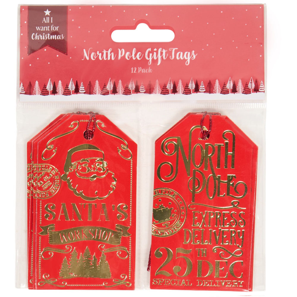 Pack of 12 Santa Stamp Gift Tags Red Image 1