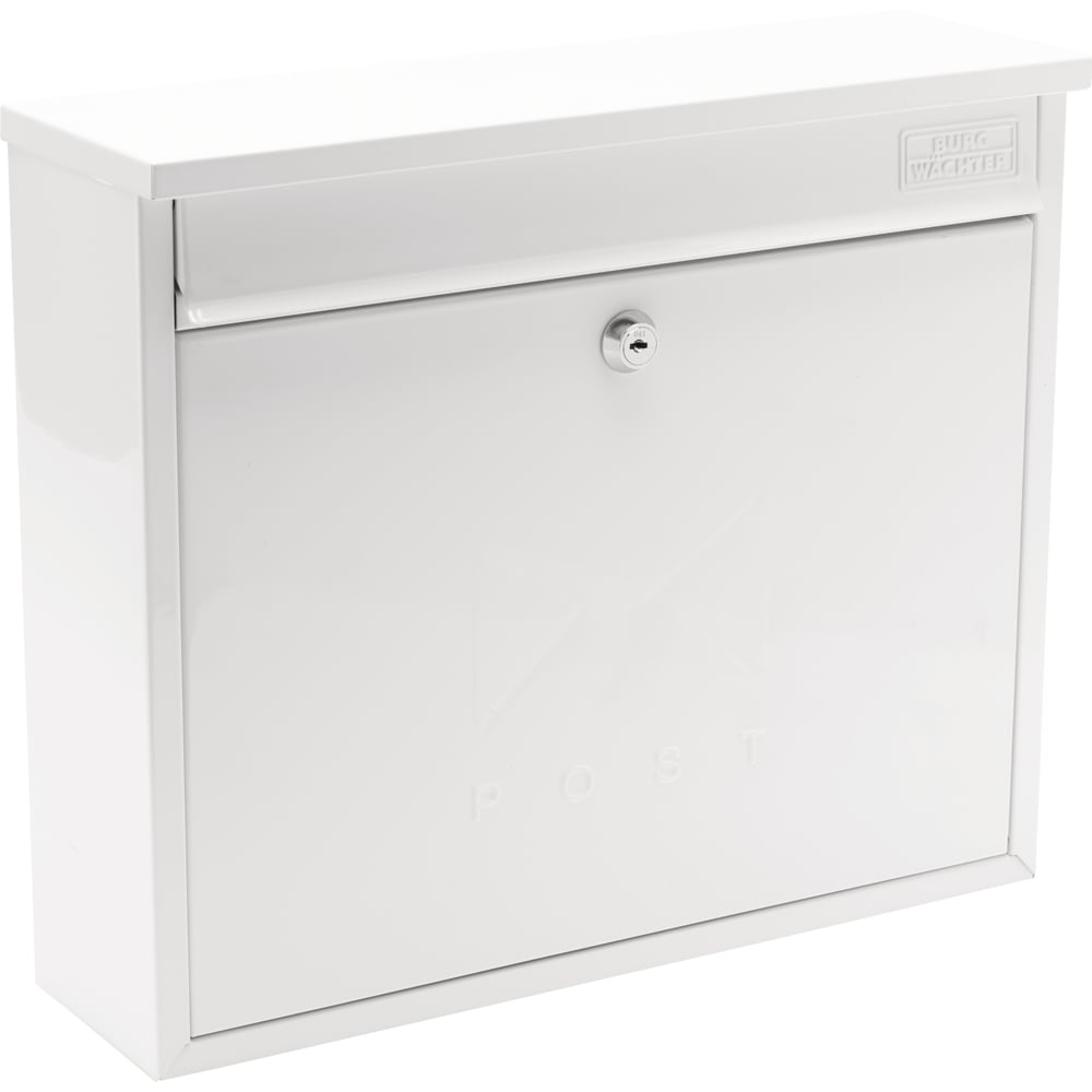 Burg-Wachter White Elegance Wall Mounted Galvanised Steel Lockable Weatherproof Post Box - 36x31x10cm Image 1