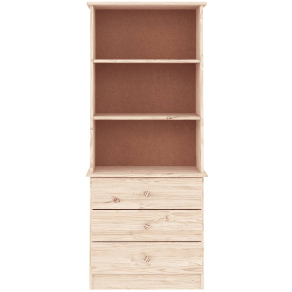 vidaXL Alta 3 Drawer 3 Shelf Natural Solid Pine Wood Bookcase Image 3