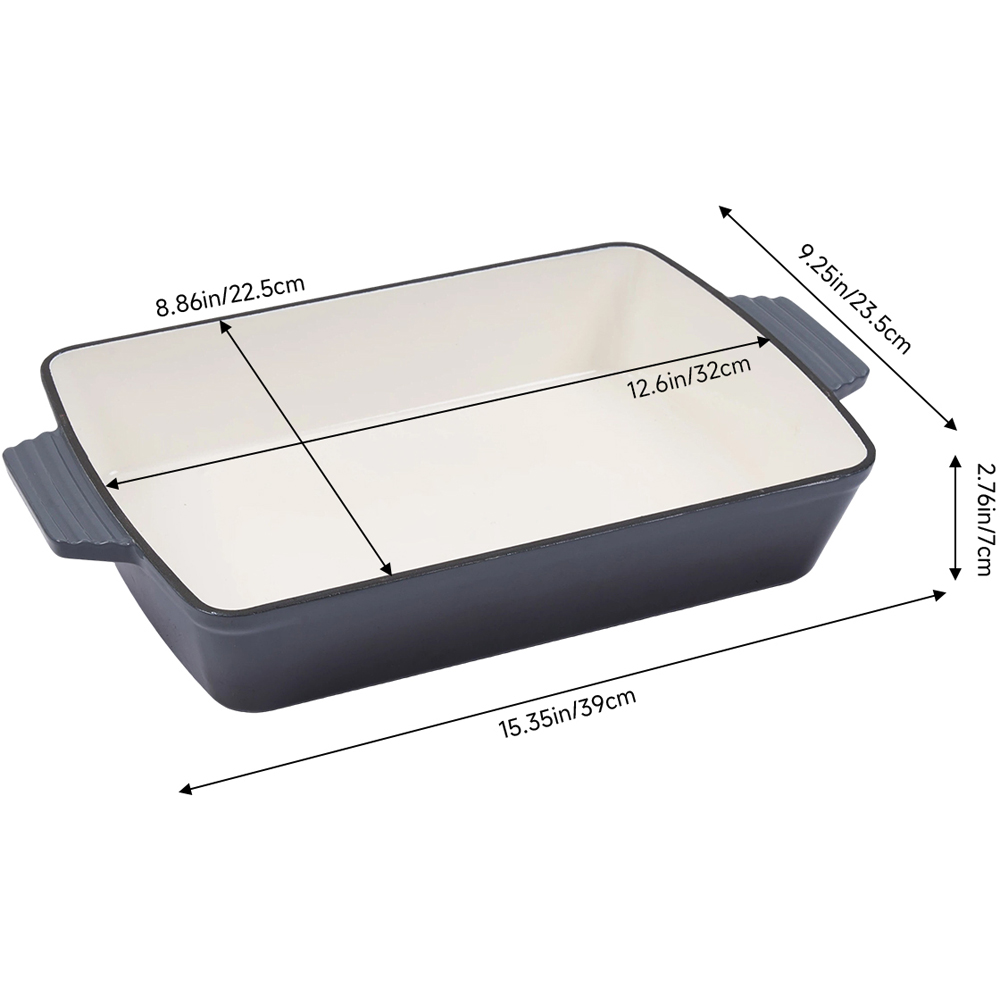 Living and Home 3.7L Grey Enamelled Cast Iron Rectangular Baking Dish Image 8