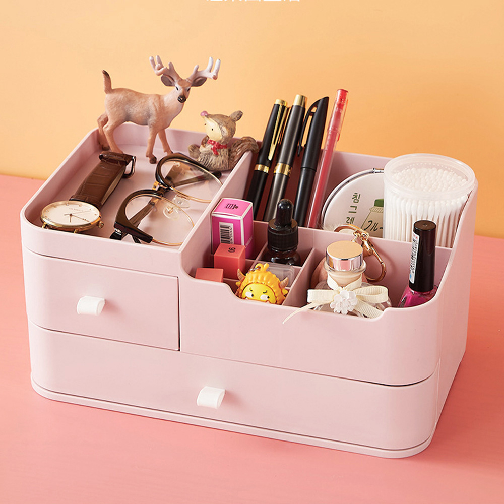 Living and Home 2 Drawer Pink Plastic Desktop Makeup Organiser Image 2