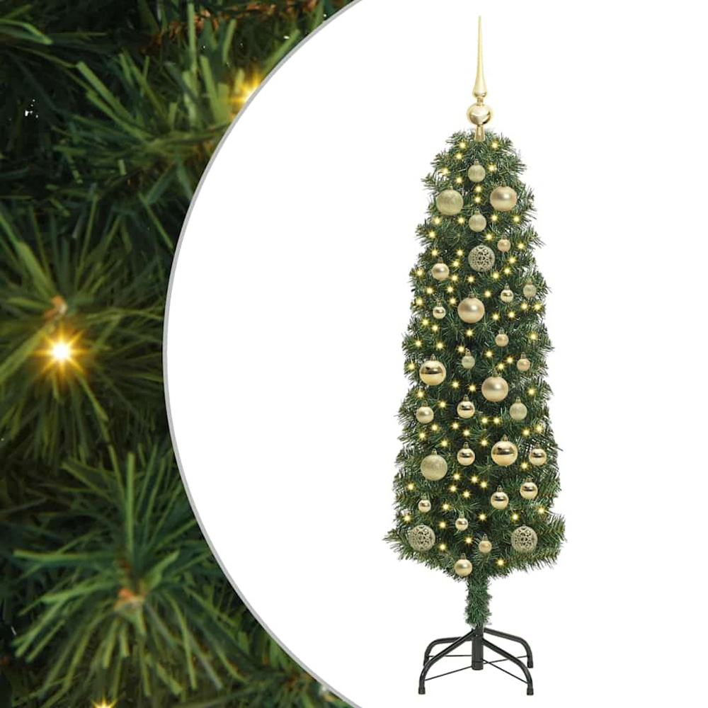 vidaXL Green Artificial Christmas Tree with Pinecones LEDs Gold Decoration Ornaments 4ft Image 2