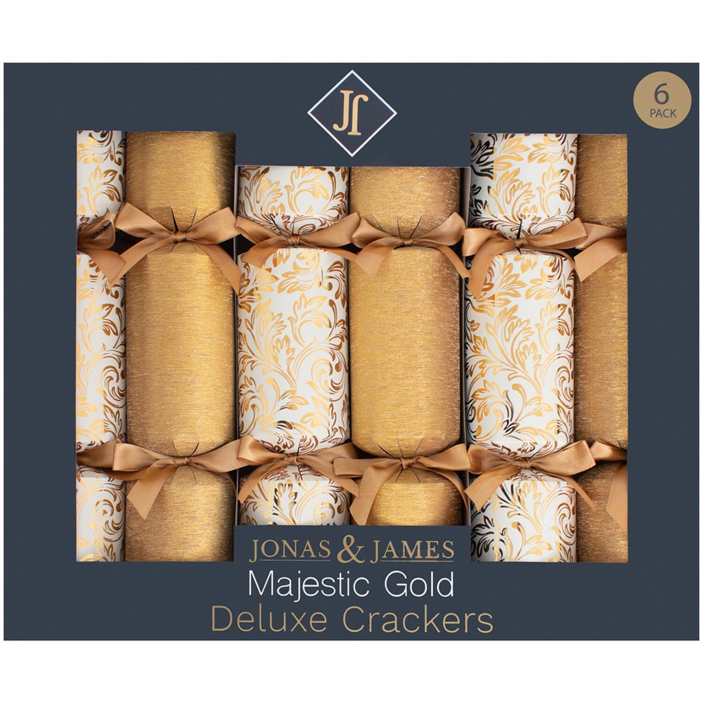 Pack of 6 Majestic Gold Deluxe Crackers - Gold Image 1