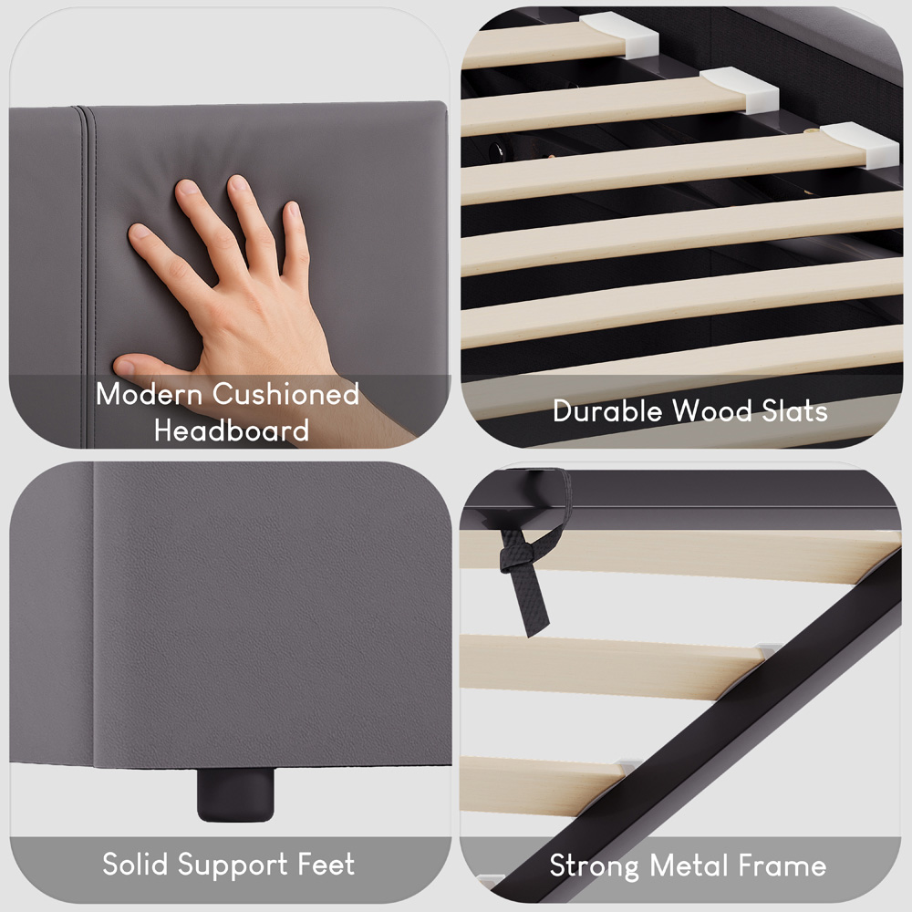 Vida Designs Lisbon Small Double Grey Ottoman Faux Leather Bed Frame Image 6