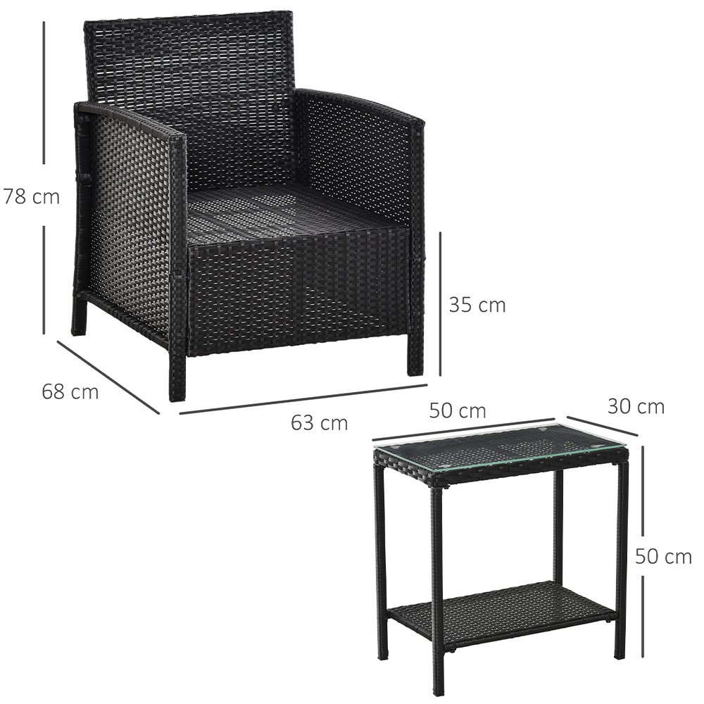 Outsunny Rattan 3 PCs Bistro Set Black Image 7