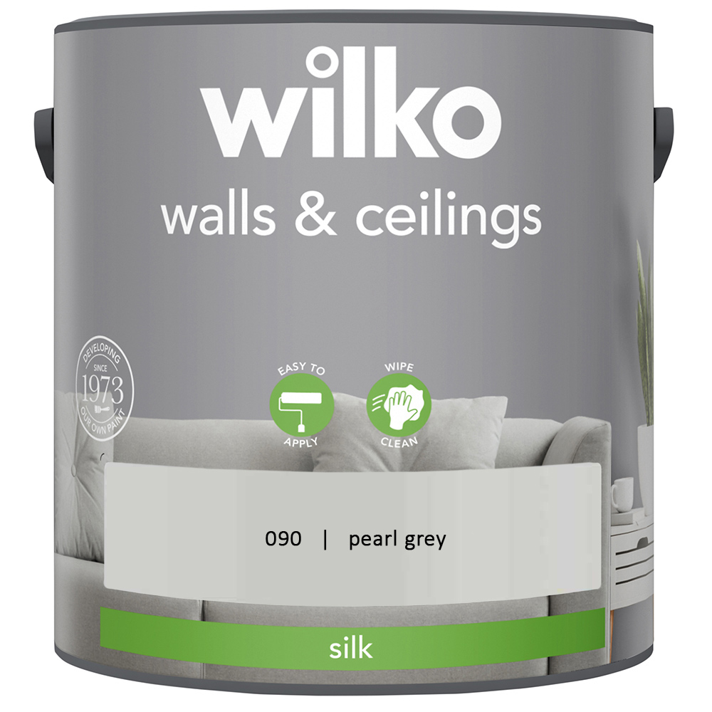 Wilko Walls & Ceilings Pearl Grey Silk Emulsion Paint 2.5L Image 2