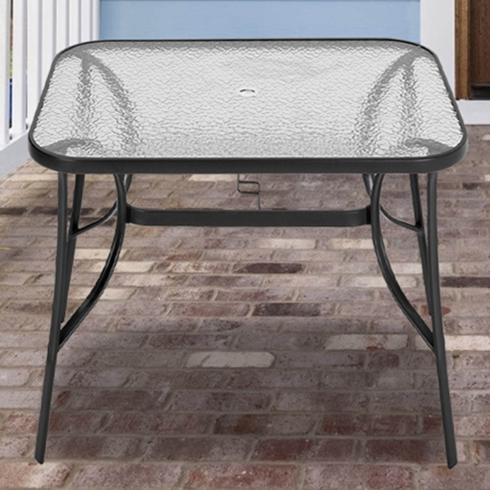 Living and Home Tempered Glass 4 Seater Square Garden Dining Table Image 1