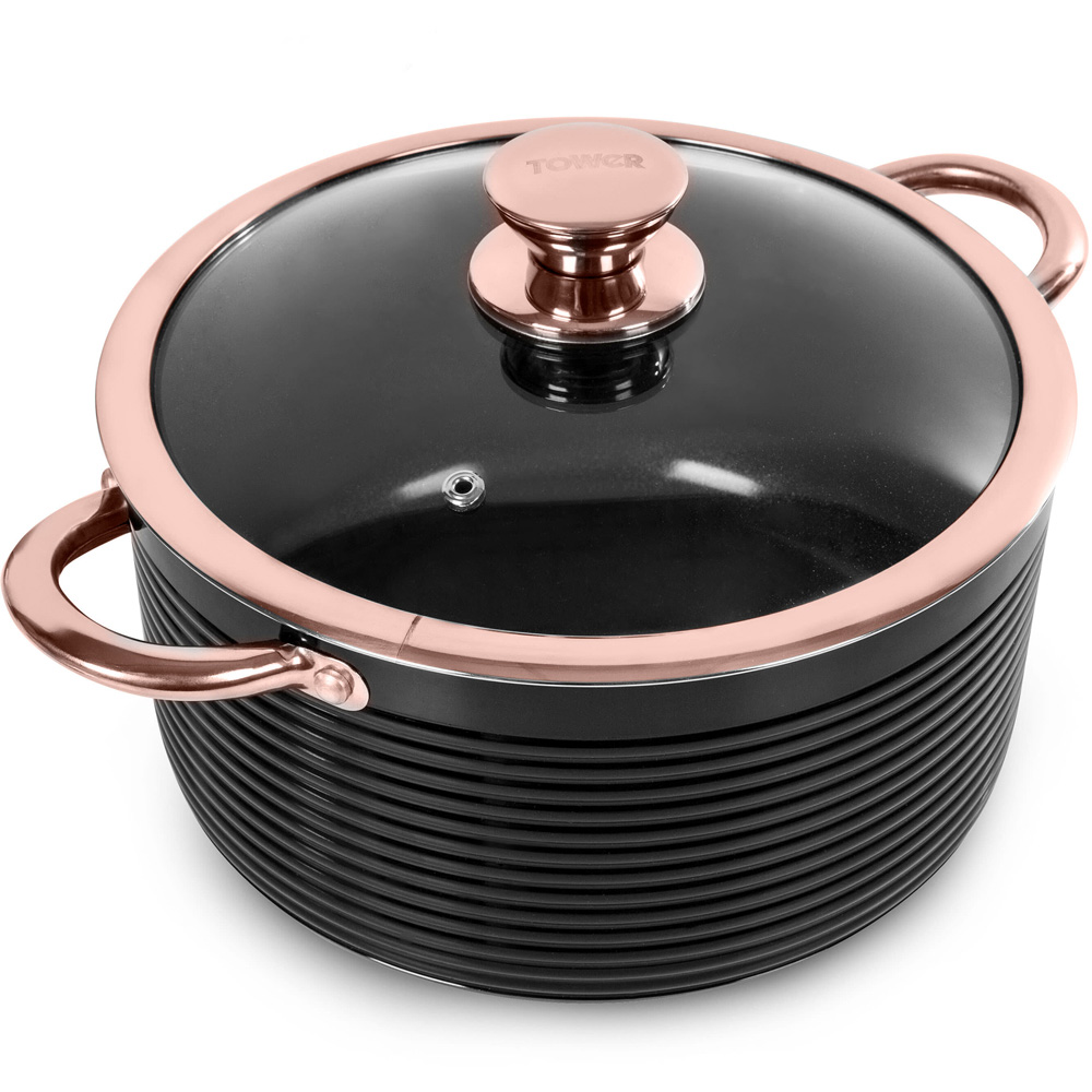 Tower Linear 24cm Black and Rose Gold Aluminium Non-Stick Casserole Dish with Lid Image 3