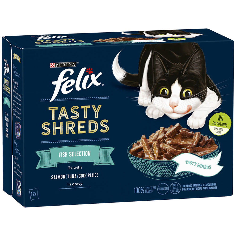 Felix Tasty Shreds Fish Selection in Gravy Cat Food 12 x 80g Image 2