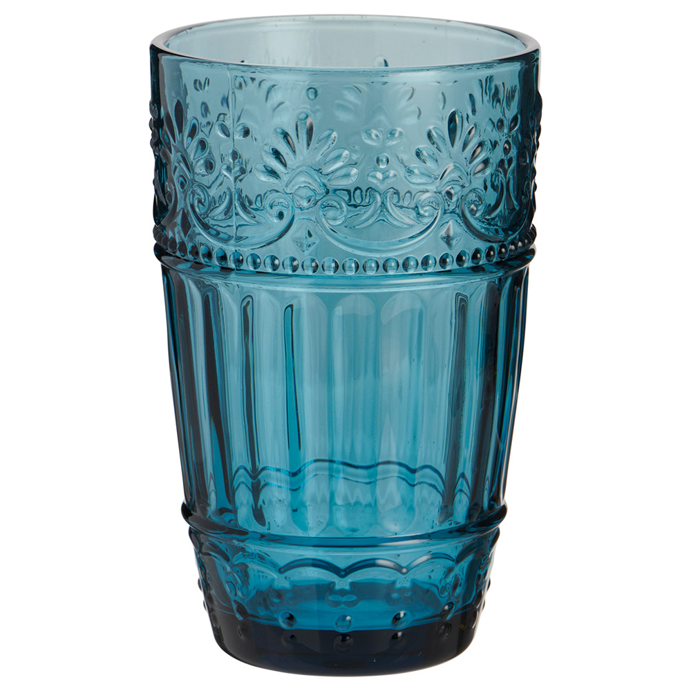 Wilko Embossed Glass Tumbler Blue Image 1