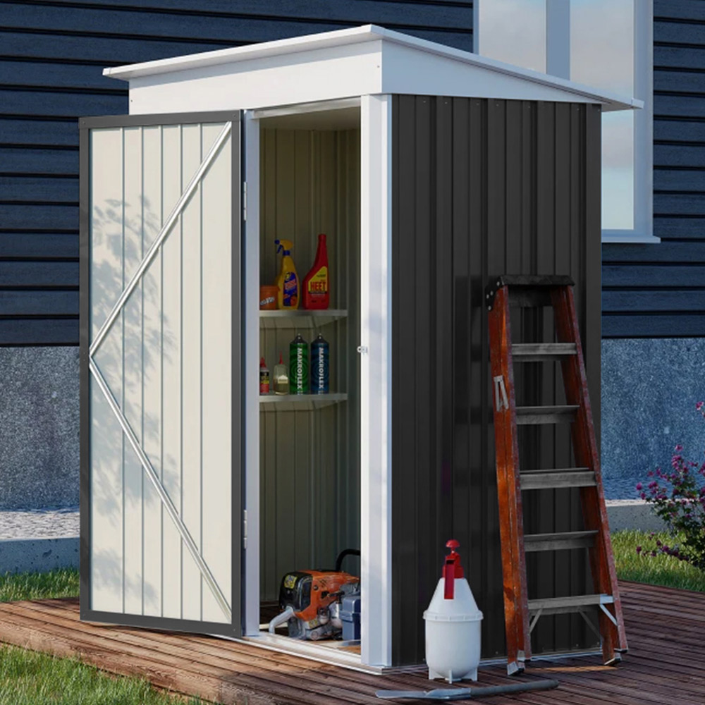 Living and Home 5.9 x 5.3 x 3ft Black Peaked Storage Shed with Shelves Image 5