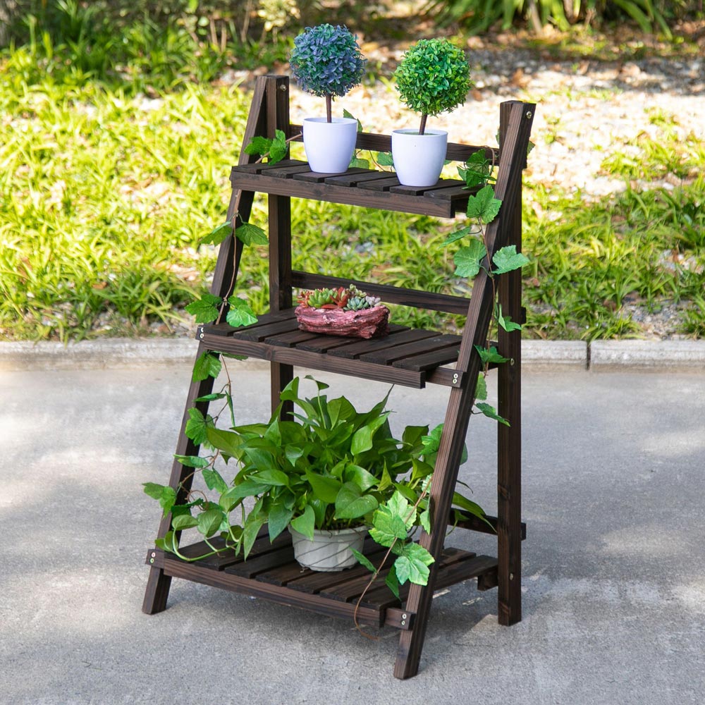 Outsunny Wooden 4-Tier Foldable Flower Pot Stand Image 2