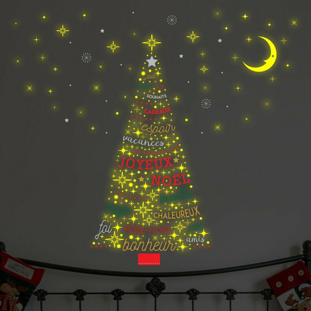 Walplus French Quotes Christmas Tree Self Adhesive Glow in Dark Wall Sticker Image 1
