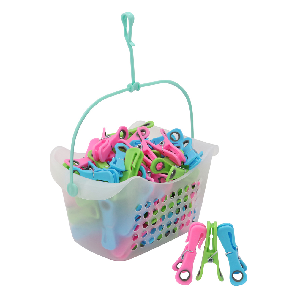 JVL Prism Plastic Clip Pegs and Peg Basket in Assorted Style 72 Pack Image 1