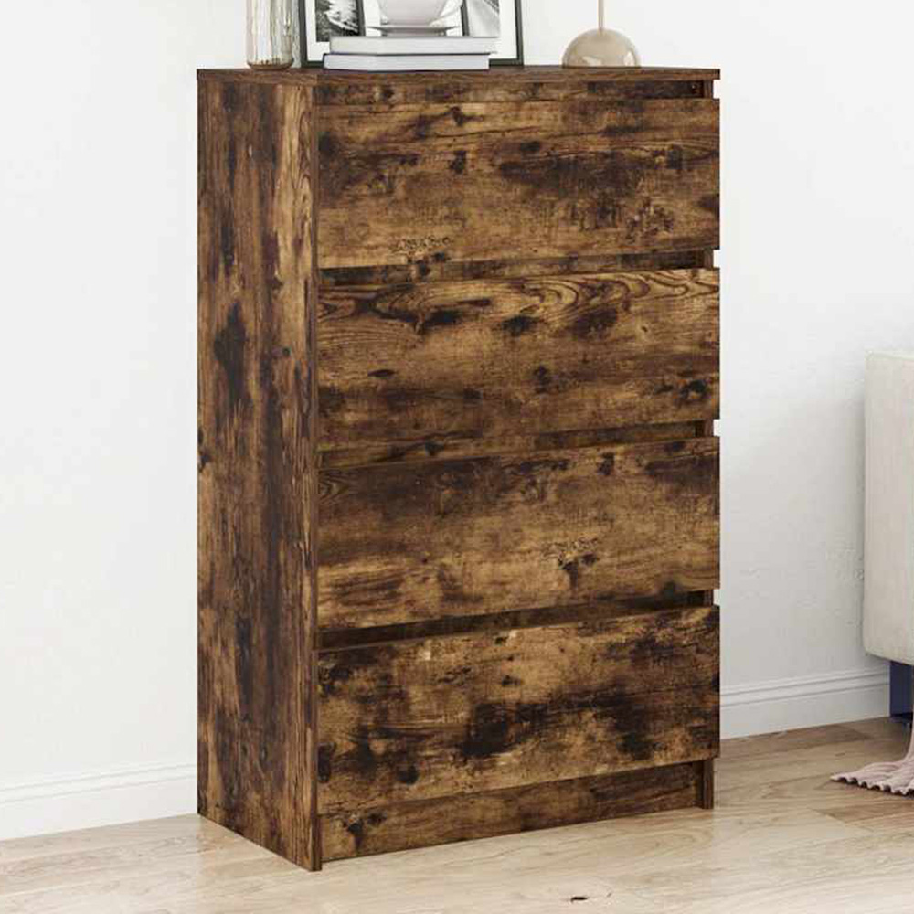 vidaXL 4 Door Smoked Oak Narrow Sideboard Image 1