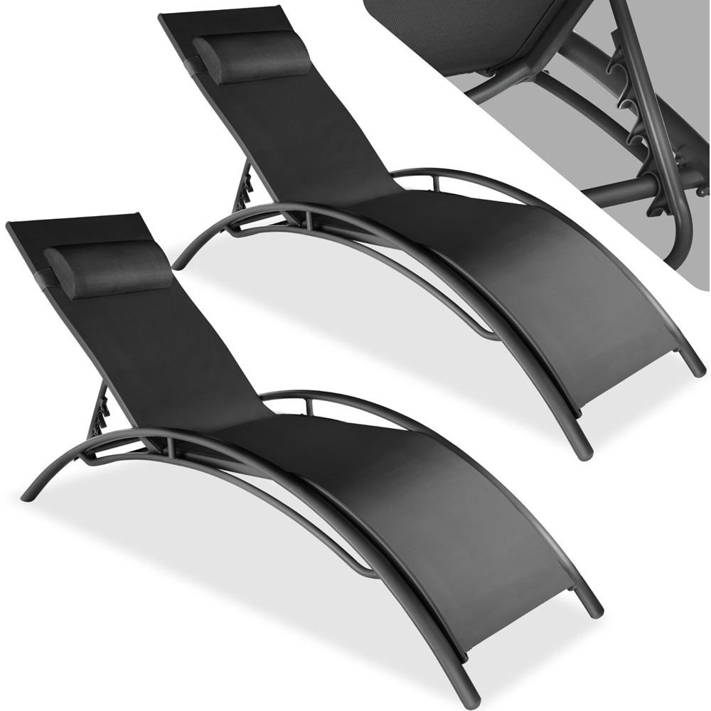 tectake Alina Set of 2 Black 5 Step Backrest Sun Lounger with Head Cushion Image 2