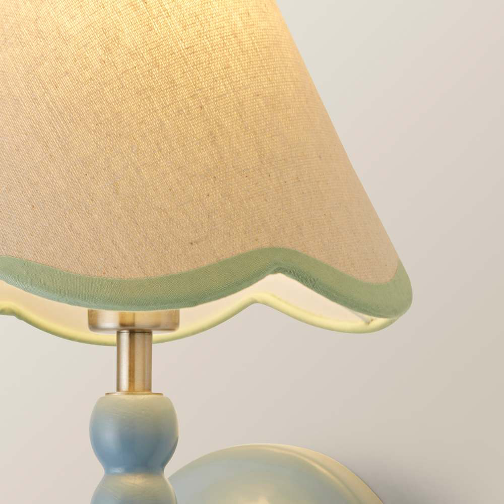 ValueLights Green Trim Scallop Shade Blue Bobbin LED Wall Light with Bulb Image 6