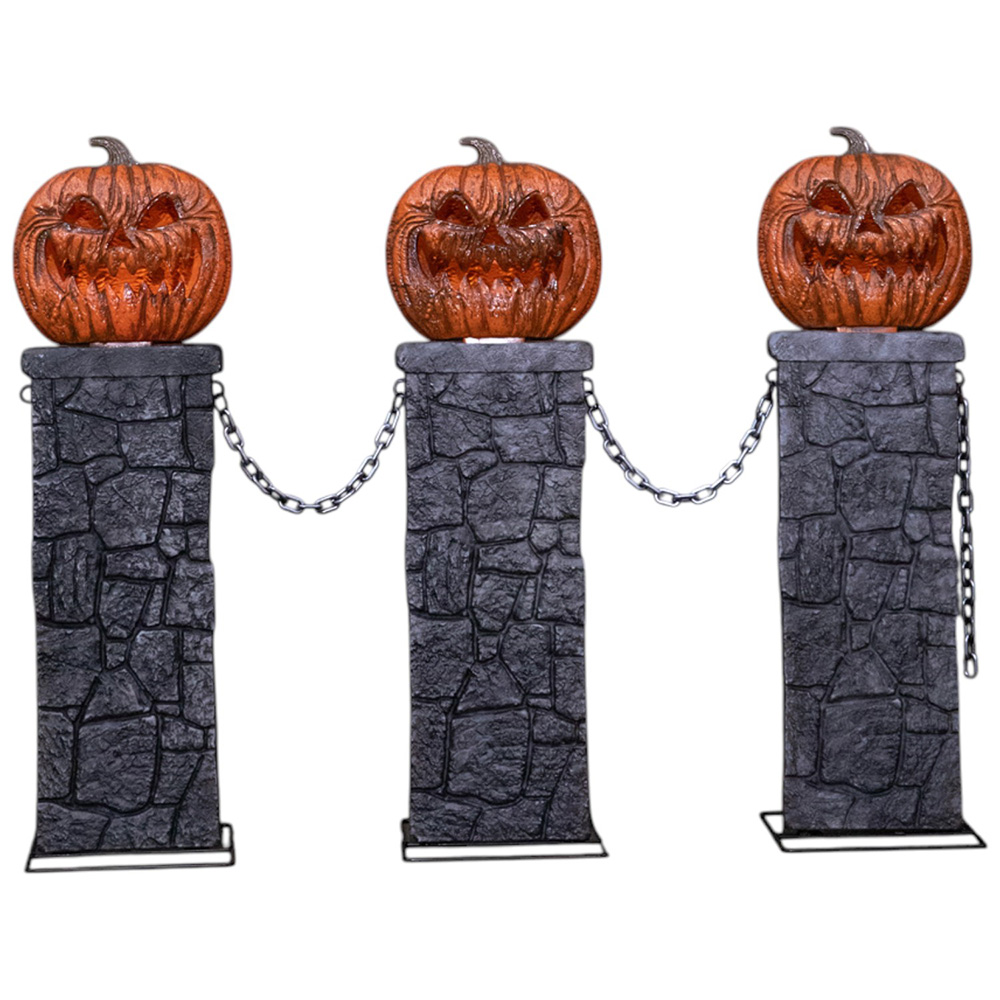 Samuel Alexander Battery Powered LED Light-Up Halloween Pumpkin Fence 97cm x 1.2m Image 1