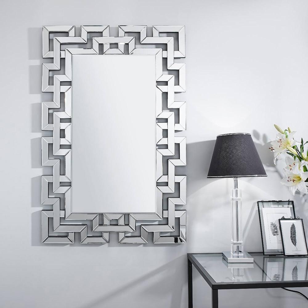 Furniturebox Helena Rectangular Large Silver Patterned Wall Mirror 66 x 100cm Image 4
