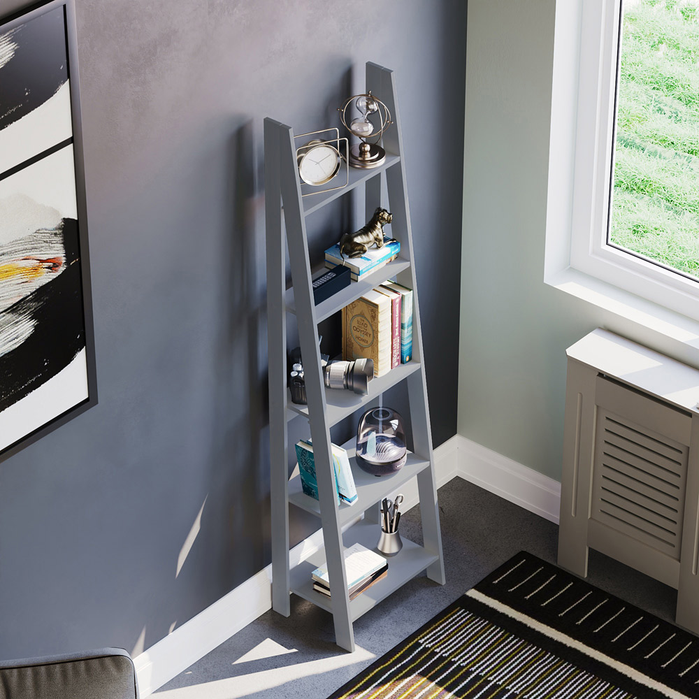 Vida Designs Bristol 5 Shelf Grey Ladder Bookcase Image 4