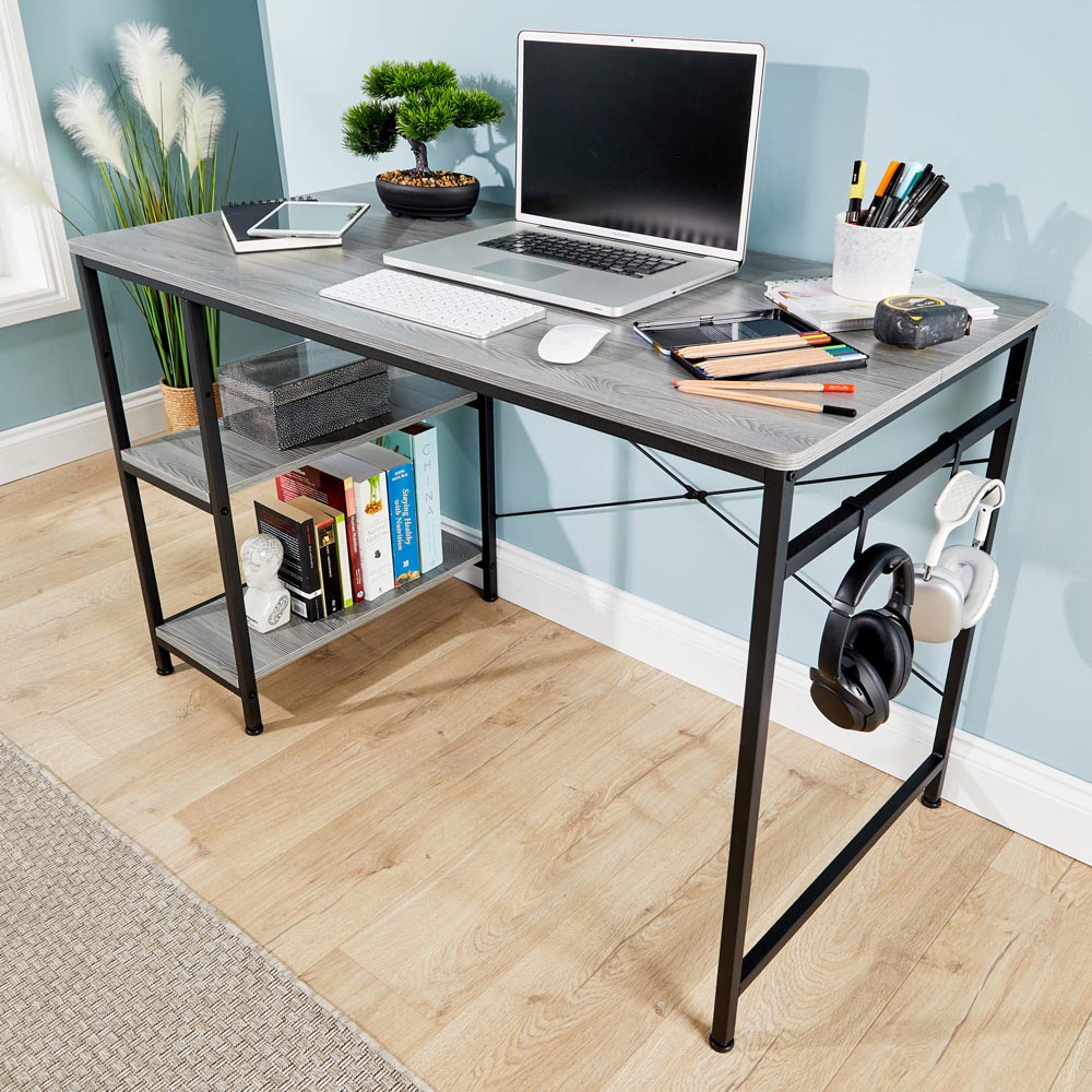 Home Source Stanton 2 Shelf Computer Desk with Hook Grey Image 7