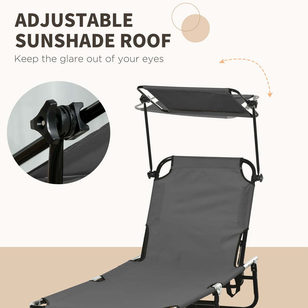 Outsunny Set of 2 Dark Grey Adjustable Folding Sun Lounger with Sunshade Roof Image 5