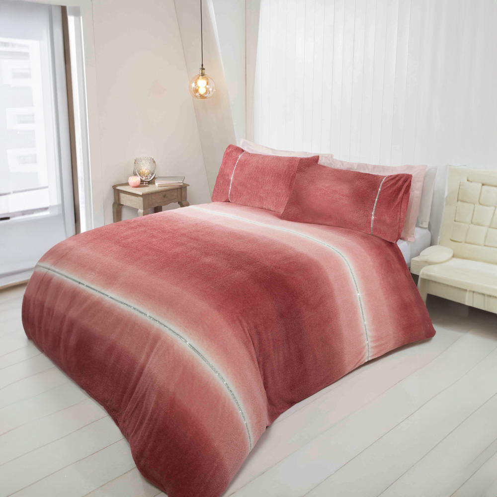 Rapport Home Diamante Double Blush Teddy Fleece Duvet Cover Set Image 1