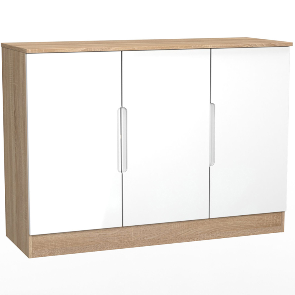 Crowndale Milan 3 Door White Gloss and Bardolino Oak Sideboard Ready Assembled Image 5